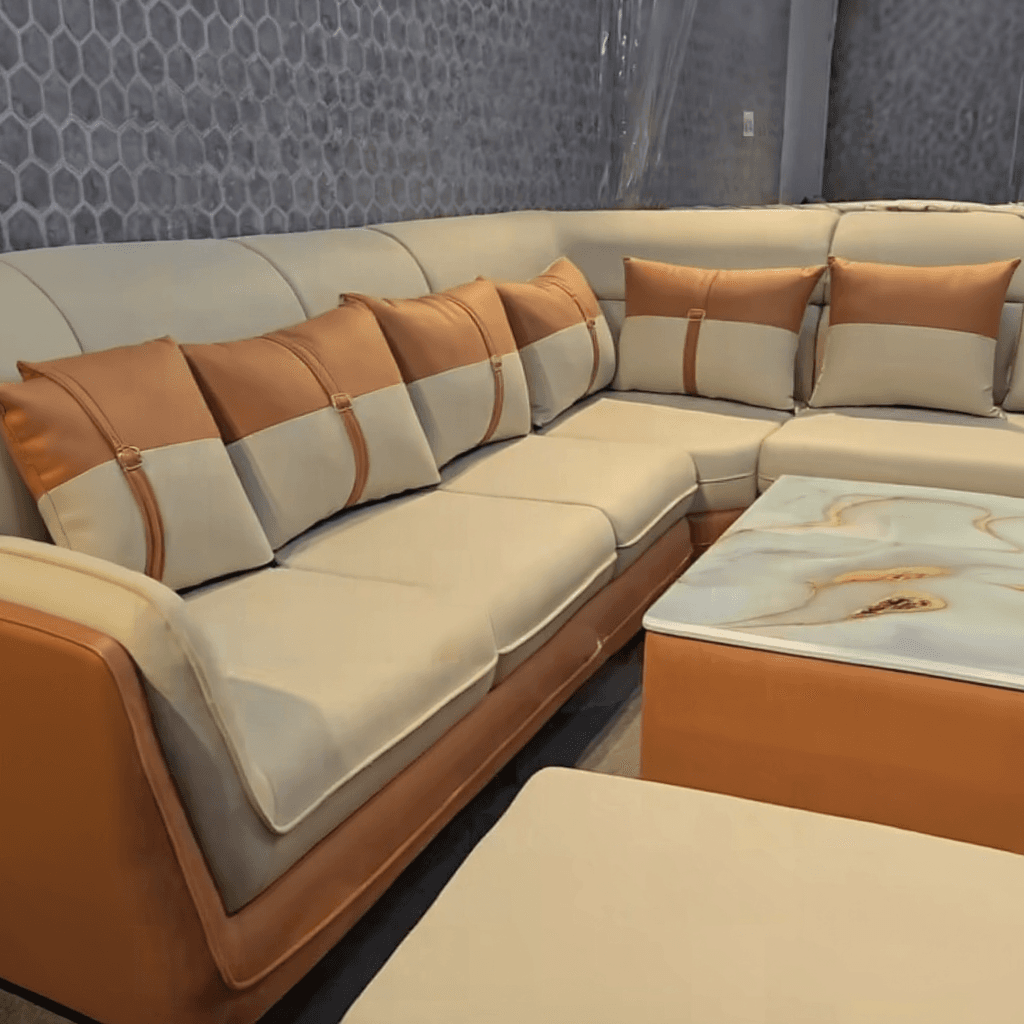 Custom L‑Shape Sofa With Center Table