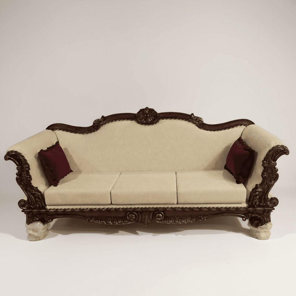 Carved Wooden Sofa and Center Table