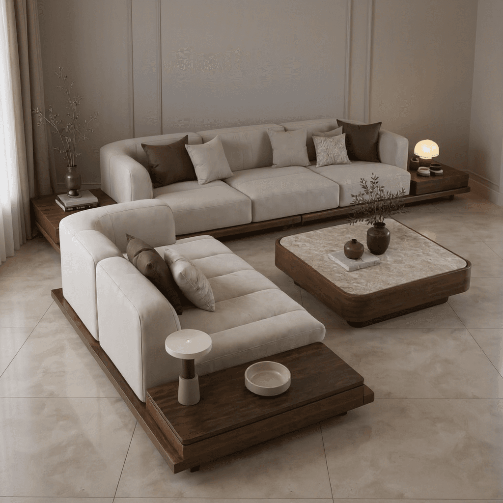 Custom 5-Seater Sofa with Attached Side Tables