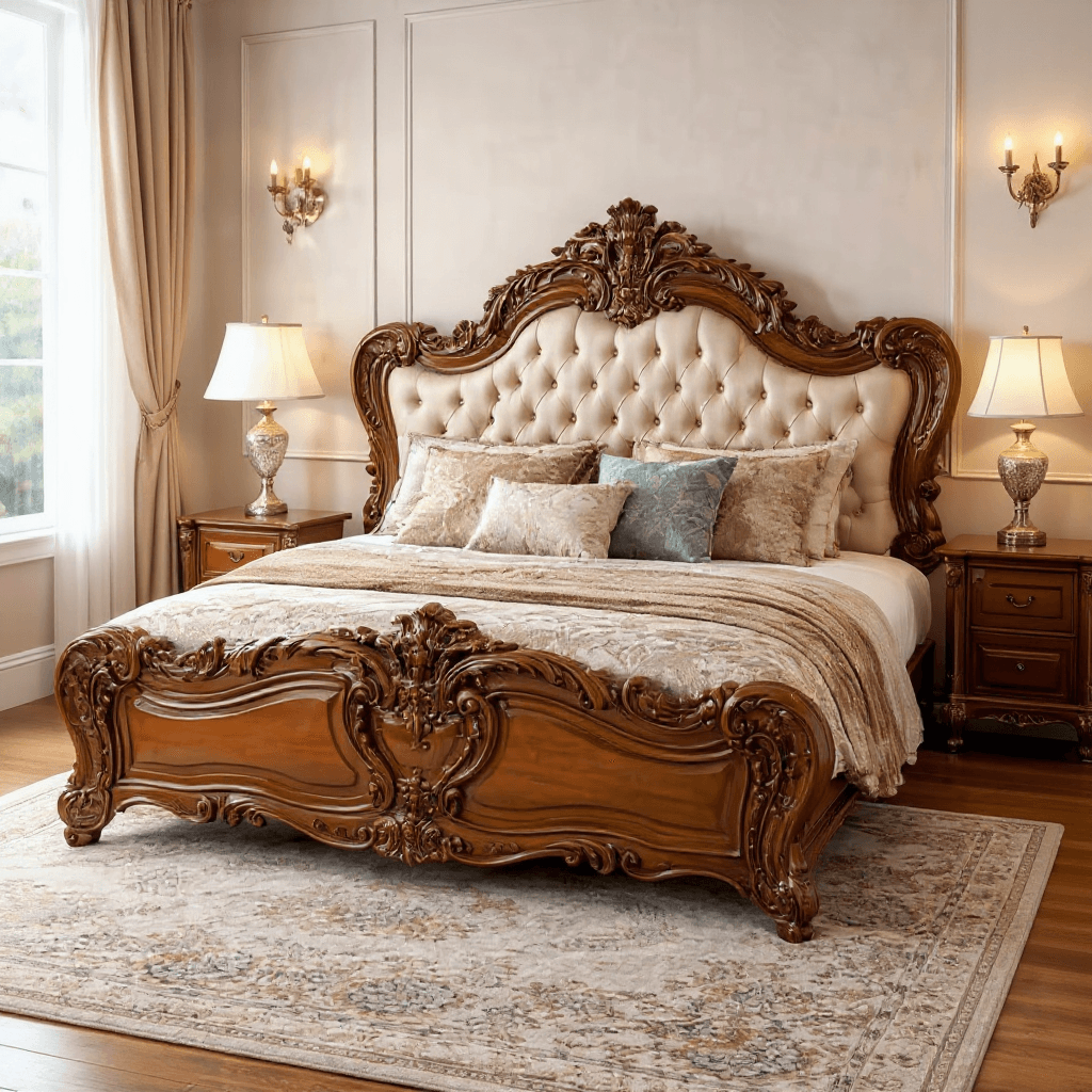 King Size Carved Storage Bed Set
