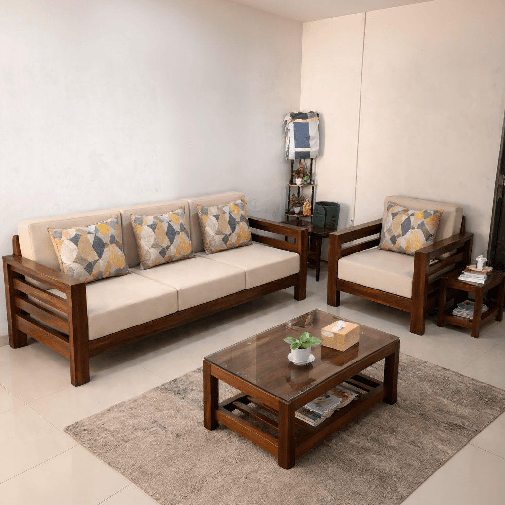 4 Seater Wooden Sofa with Center Table